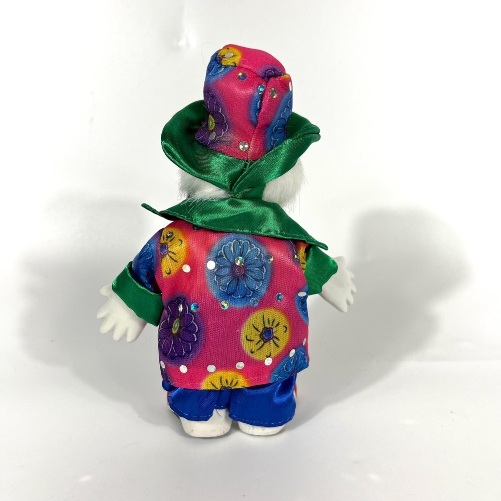 Vtg Psychedelic Floral Clown Doll Porcelain Colorful Sequin Posable Whimsy NWOT - Picture 3 of 8